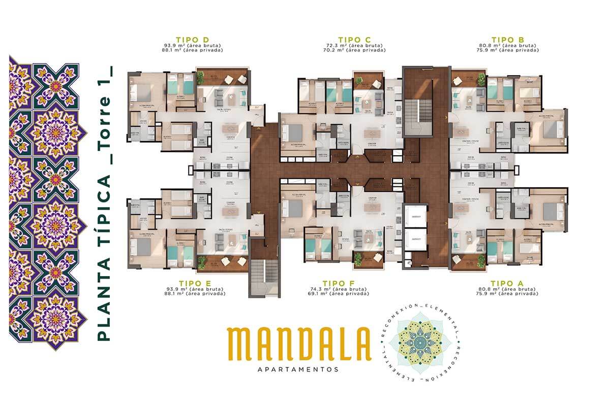 Planos planta típica torre 1 apartamentos Mandala