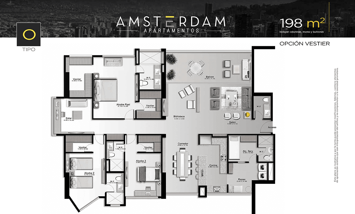 Vista planos apartamentos Tipo O Amsterdam