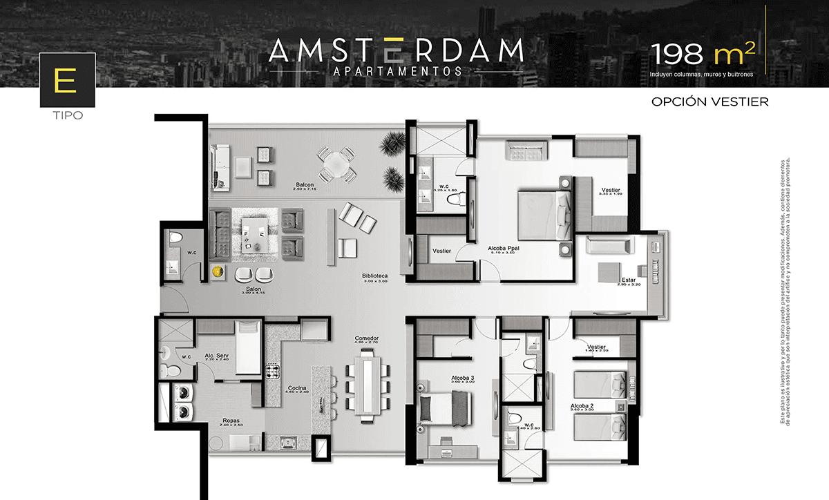 Vista planos apartamentos Tipo E Amsterdam