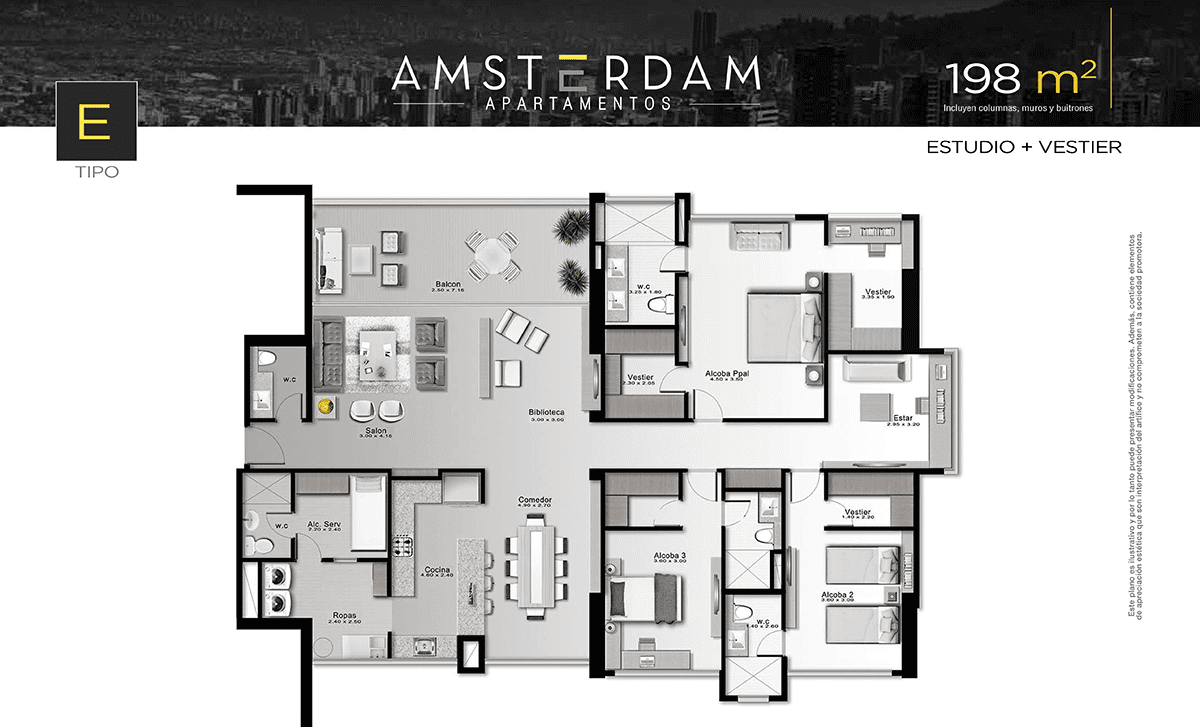 Vista planos apartamentos Tipo E3 Amsterdam