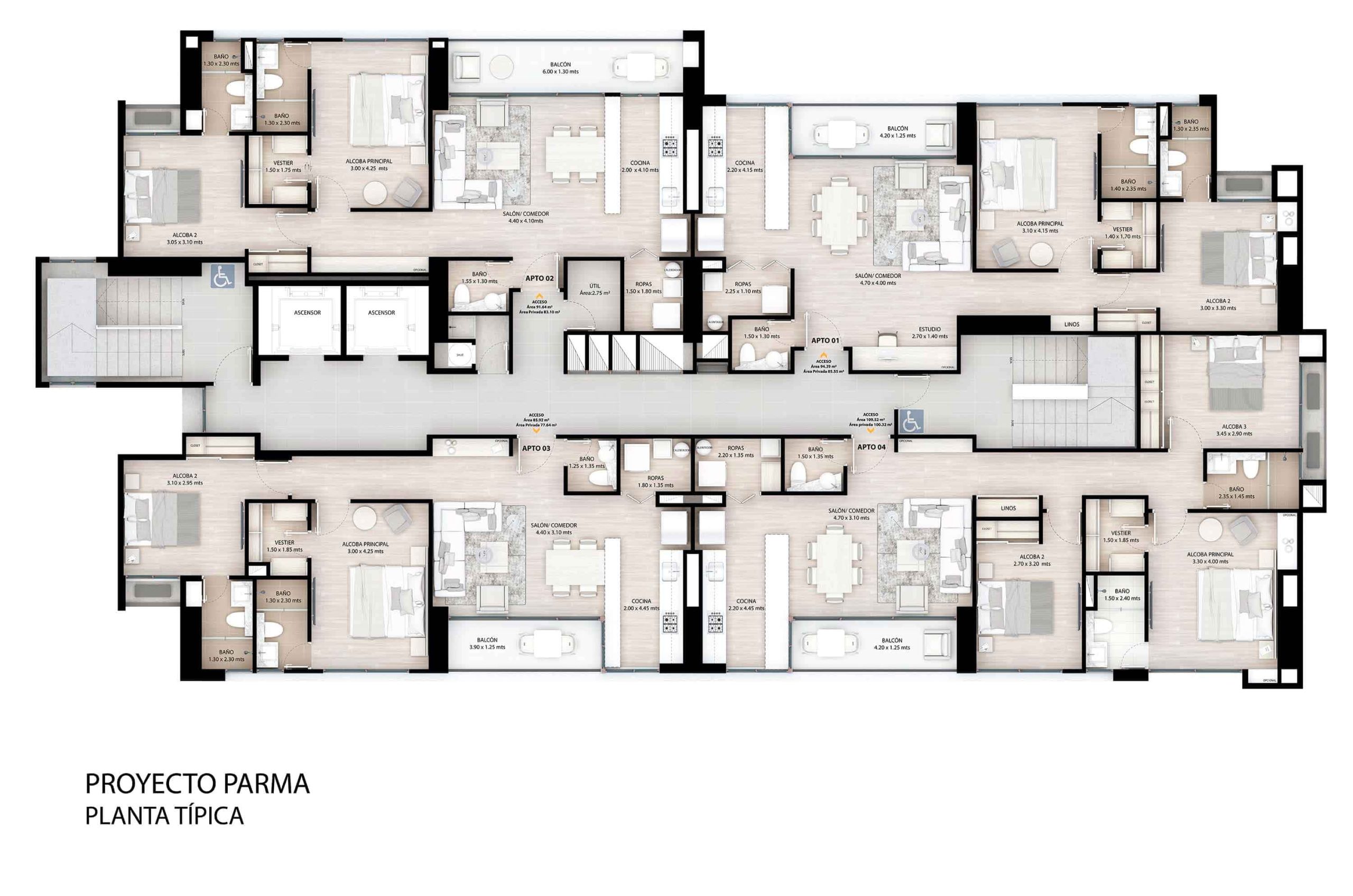 Planos planta típica apartamentos Parma