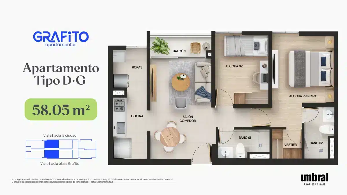 Planta tipo D - G en Grafito, proyecto de apartamentos en Ditaires, Itagüí
